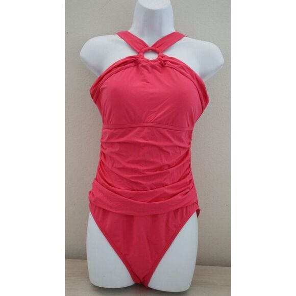 Blue Rod Beattie RBRU22209 Sz 12 Rose Red Ring Me Up Halter 1-Pc Swimsuit $125 - Picture 1 of 11